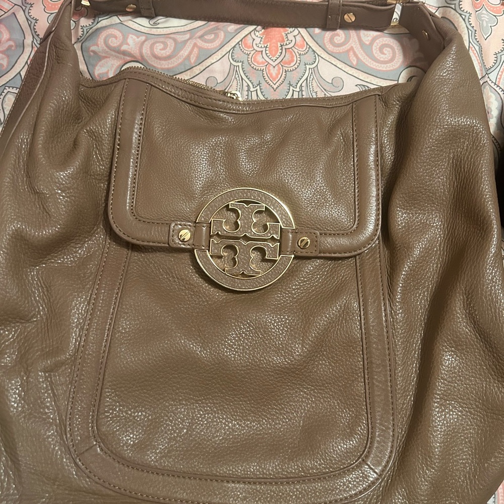 Tory Burch Brown Leather Bag with Gold Accents
